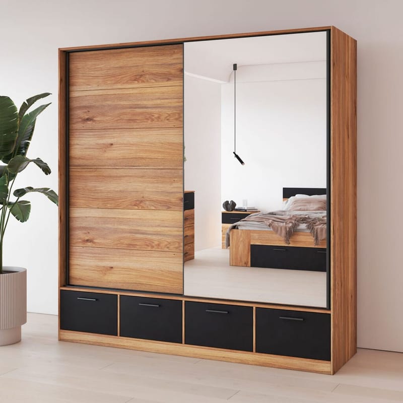 Garderob med spegel Beta 2 skjutdörr med 4 lådor - Förvaring - Klädförvaring - Garderob & garderobssystem