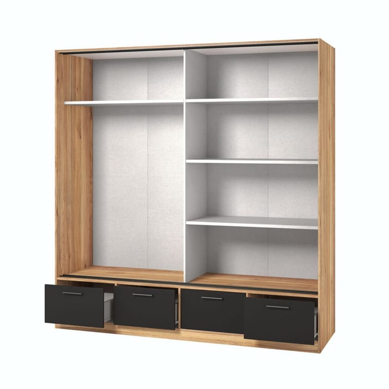 Garderob med spegel Beta 2 skjutdörr med 4 lådor - Förvaring - Klädförvaring - Garderob & garderobssystem