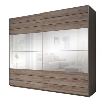 Garderob med spegel Galaxy 2 Skjutdörrar med Svart Glas - Mörk San Remo Ek, 270 cm - Förvaring - Klädförvaring - Garderob & garderobssystem