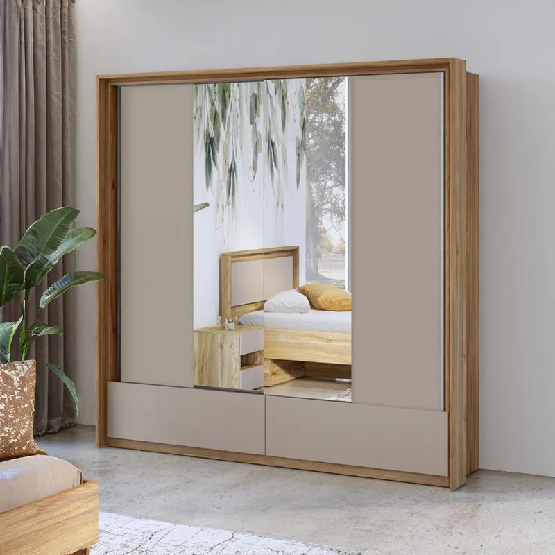 Garderob med spegel Impressio 2 skjutdörrar med 2 lådor - 209 cm - Förvaring - Klädförvaring - Garderob & garderobssystem