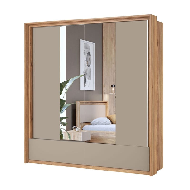 Garderob med spegel Impressio 2 skjutdörrar med 2 lådor - 209 cm - Förvaring - Klädförvaring - Garderob & garderobssystem