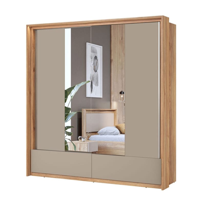 Garderob med spegel Impressio 2 skjutdörrar med 2 lådor - 209 cm - Förvaring - Klädförvaring - Garderob & garderobssystem