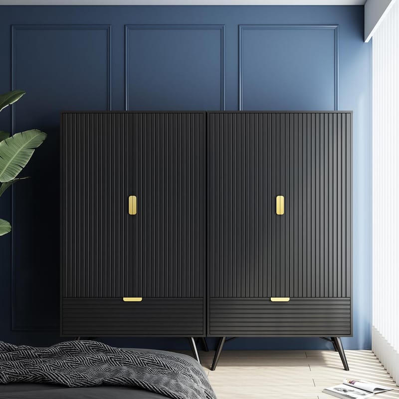 Garderob Morvi 100x56x175 cm - Svart - Förvaring - Klädförvaring - Garderob & garderobssystem - Klädskåp & fristående garderob