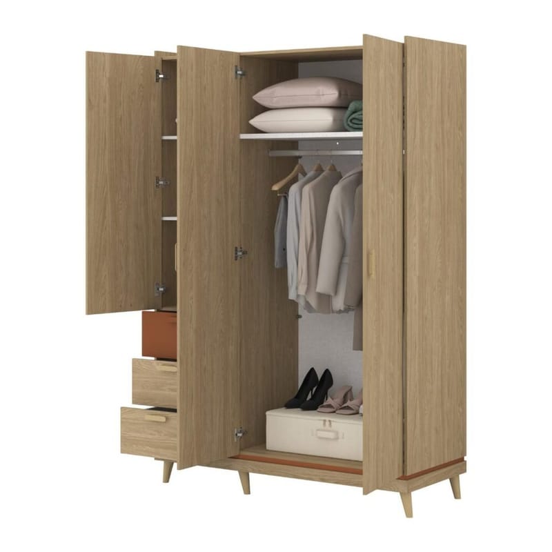 Garderob Scandi 3 dörrar med 3 lådor - Oljerad Ek - Förvaring - Klädförvaring - Garderob & garderobssystem