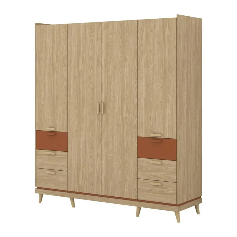 Garderob Skandi 4 Dörrar med 6 Lådor - Oljad Ek - Förvaring - Klädförvaring - Garderob & garderobssystem