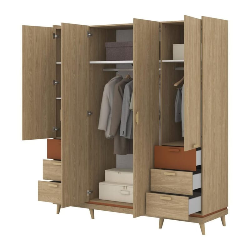 Garderob Skandi 4 Dörrar med 6 Lådor - Oljad Ek - Förvaring - Klädförvaring - Garderob & garderobssystem