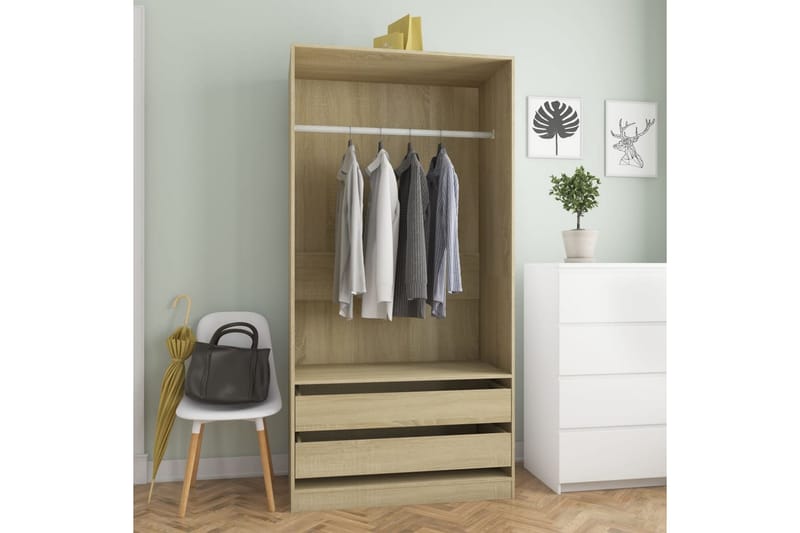 Garderob sonoma-ek 100x50x200 cm spånskiva - Brun - Förvaring - Klädförvaring - Garderob & garderobssystem
