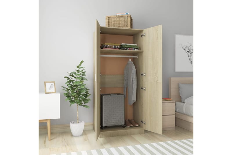 Garderob sonoma-ek 80x52x180 cm spånskiva - Brun - Förvaring - Klädförvaring - Garderob & garderobssystem