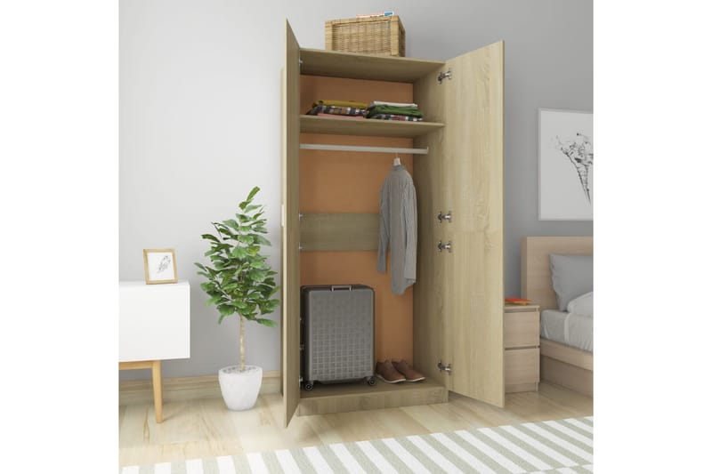 Garderob sonoma-ek 90x52x200 cm spånskiva - Brun - Förvaring - Klädförvaring - Garderob & garderobssystem