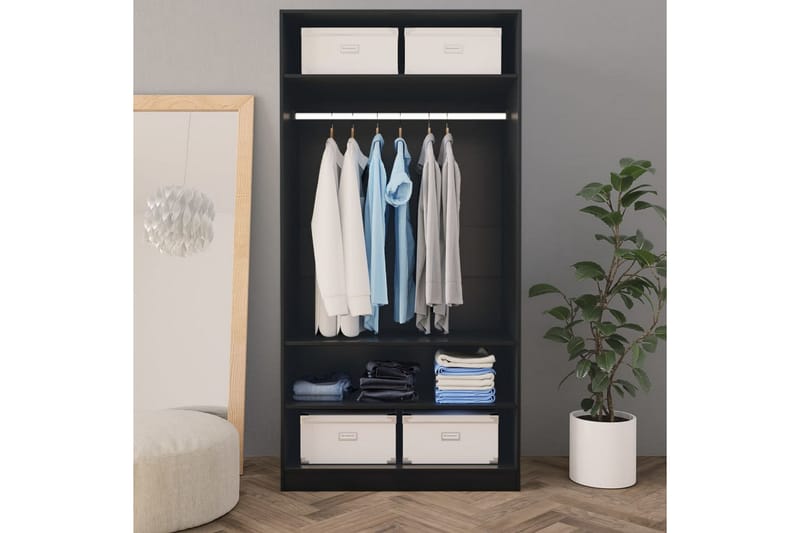 Garderob svart 100x50x200 cm spånskiva - Svart - Garderob & garderobssystem - Klädskåp & fristående garderob
