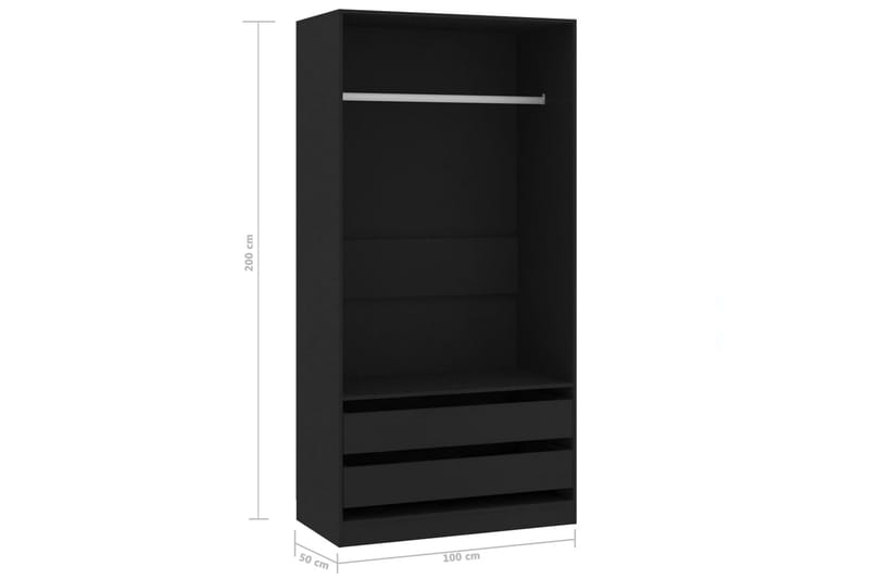 Garderob svart 100x50x200 cm spånskiva - Svart - Klädskåp & fristående garderob - Garderob & garderobssystem