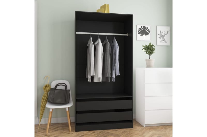 Garderob svart 100x50x200 cm spånskiva - Svart - Klädskåp & fristående garderob - Garderob & garderobssystem
