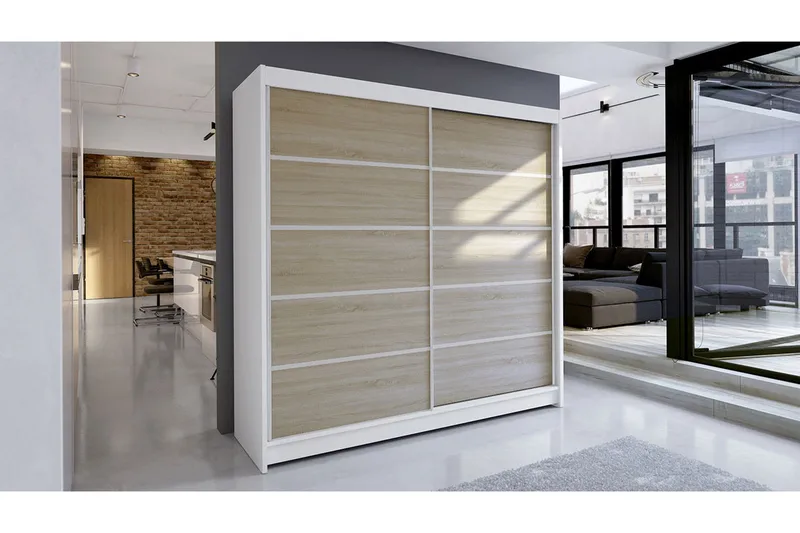 Garderob Talin - Vit/Ek - Förvaring - Klädförvaring - Garderob & garderobssystem - Klädskåp & fristående garderob