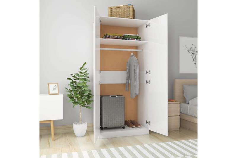 Garderob vit högglans 90x52x200 cm spånskiva - Vit - Förvaring - Klädförvaring - Garderob & garderobssystem
