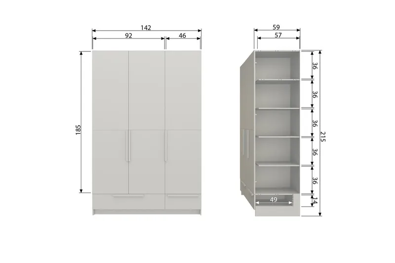Garderob Pure 3 dörrar - 3 dörrar - Förvaring - Klädförvaring - Garderob & garderobssystem - Klädskåp & fristående garderob