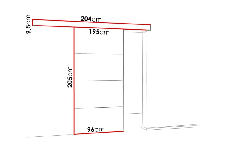 Malibu Dörr 204x96x205 cm - Vit - Förvaring - Klädförvaring - Garderob & garderobssystem - Garderobsdörr - Skjutdörrar garderob