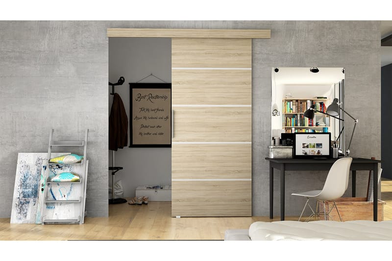 Nemanja Skjutdörr 86x205 cm LED-belysning - Ek - Förvaring - Klädförvaring - Garderob & garderobssystem - Garderobsdörr - Skjutdörrar garderob