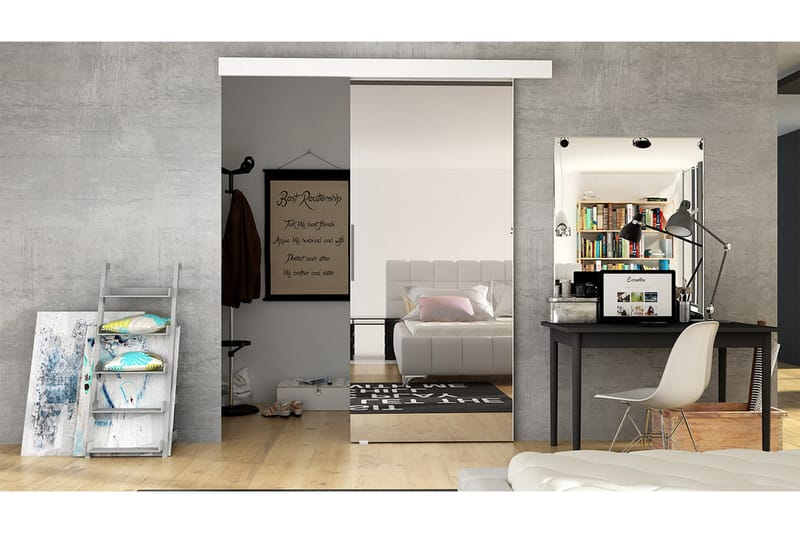 Nemanja Skjutdörr 86x205 cm LED-belysning - Vit - Förvaring - Klädförvaring - Garderob & garderobssystem - Garderobsdörr - Skjutdörrar garderob