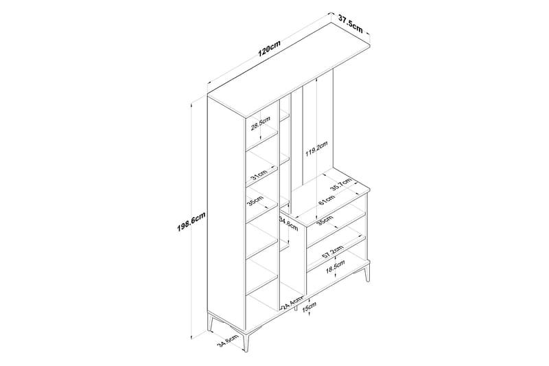 Lukkha Hallmöbel - Valnöt/Vit - Förvaring - Klädförvaring - Garderob & garderobssystem - Garderobsinredning - Backstativ