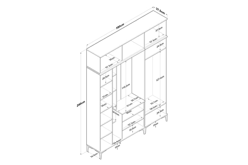 Lukkha Hallmöbel - Valnöt/Vit - Förvaring - Klädförvaring - Garderob & garderobssystem - Garderobsinredning - Backstativ