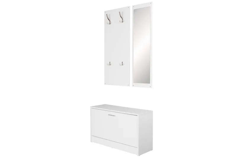 Kapprum Wohnling Väggmonterad hatthylla med spegel, skohylla, spånskiva, modern Vit - Vit - Möbler - Hallmöbler - Möbelset för hall & entre