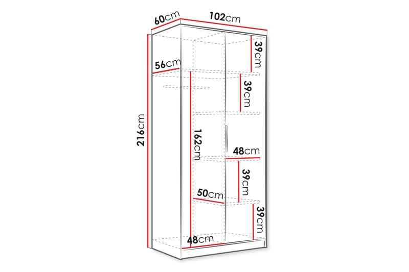 Gudelia Garderob 102x216 cm - Grå - Förvaring - Klädförvaring - Garderob & garderobssystem