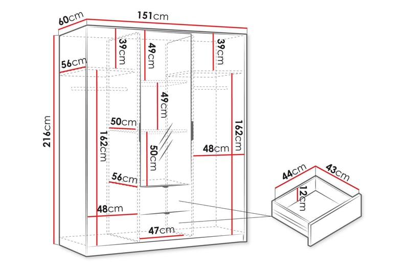 Gudelia Garderob 151x216 cm - Vit - Förvaring - Klädförvaring - Garderob & garderobssystem