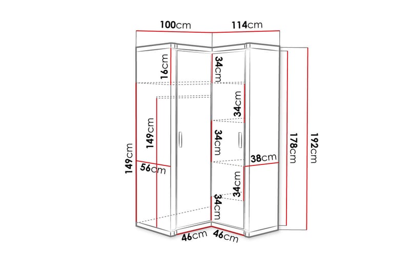 Dallas Garderob 100x58x192 cm LED-belysning - Beige - Hörngarderob