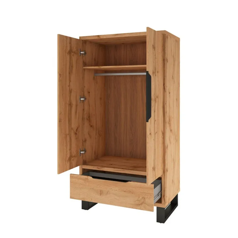 Halle Garderob 99 cm med 2 Dörrar och 1 Låda i Ek - Beige - Förvaring - Klädförvaring - Garderob & garderobssystem