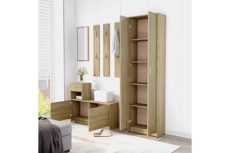 Hallgarderob sonoma-ek 55x25x189 cm spånskiva - Brun - Förvaring - Klädförvaring - Garderob & garderobssystem