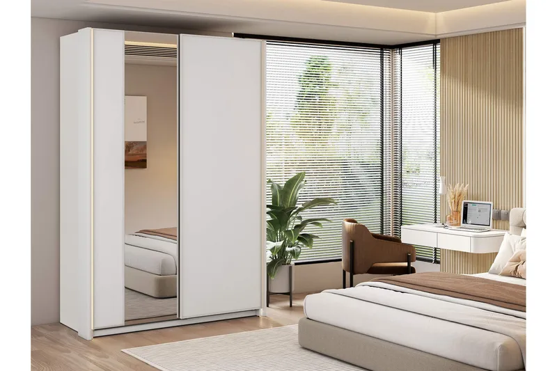 Haruna Garderob med Spegel 150x235 cm - Vit - Förvaring - Klädförvaring - Garderob & garderobssystem