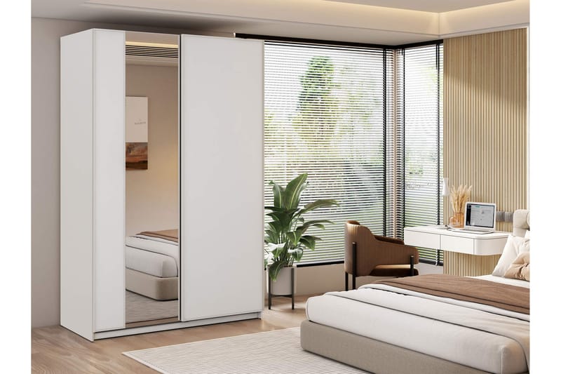 Haruna Garderob med Spegel 150x235 cm - Vit - Förvaring - Klädförvaring - Garderob & garderobssystem