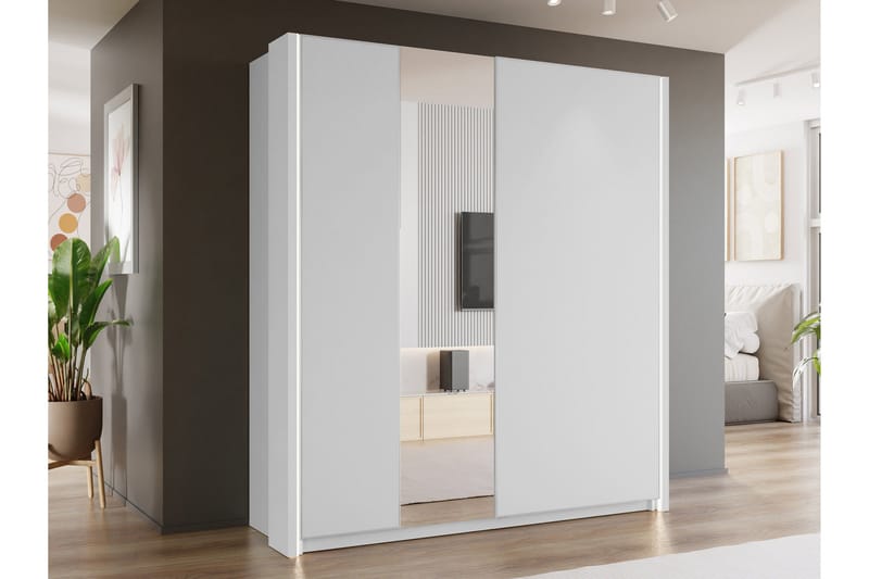 Haruna Garderob med Spegel 200x235 cm - Vit - Förvaring - Klädförvaring - Garderob & garderobssystem