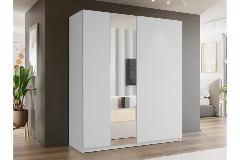 Haruna Garderob med Spegel 200x235 cm - Vit - Förvaring - Klädförvaring - Garderob & garderobssystem