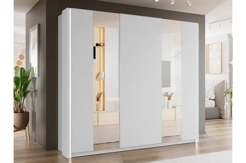 Haruna Garderob med Spegel 250x235 cm - Vit - Förvaring - Klädförvaring - Garderob & garderobssystem