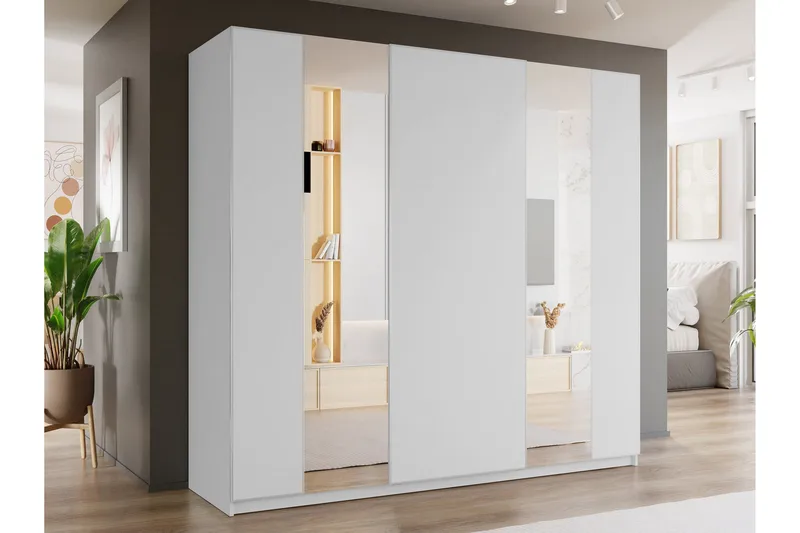 Haruna Garderob med Spegel 250x235 cm - Vit - Förvaring - Klädförvaring - Garderob & garderobssystem