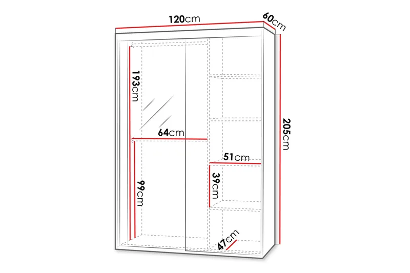 Harvinder Garderob med Spegel 120x205 cm - Beige - Förvaring - Klädförvaring - Garderob & garderobssystem