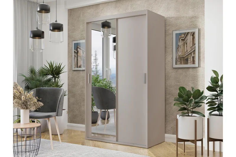 Harvinder Garderob med Spegel 120x205 cm - Beige - Förvaring - Klädförvaring - Garderob & garderobssystem