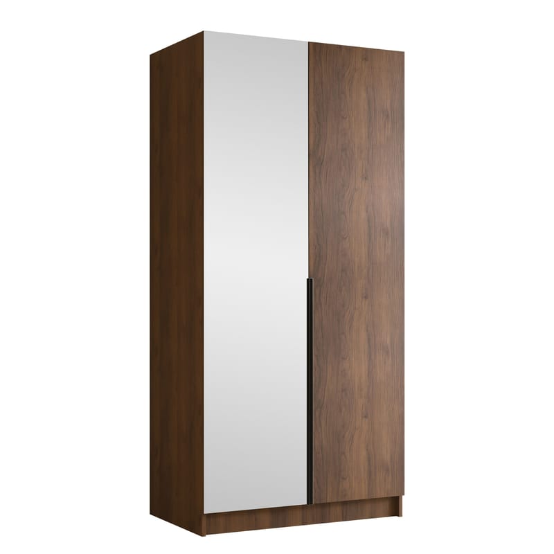 Herrljunga Garderob med Spegel 100x215 cm, Brun/Svart/Spegel