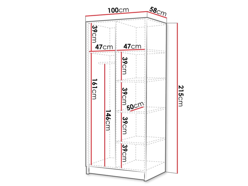 Herrljunga Garderob med Spegel 100x215 cm - Svart/Spegel - Förvaring - Klädförvaring - Garderob & garderobssystem