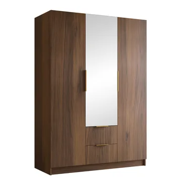 Herrljunga Garderob med Spegel 150x215 cm med lådor - Brun/Guld/Spegel - Förvaring - Klädförvaring - Garderob & garderobssystem