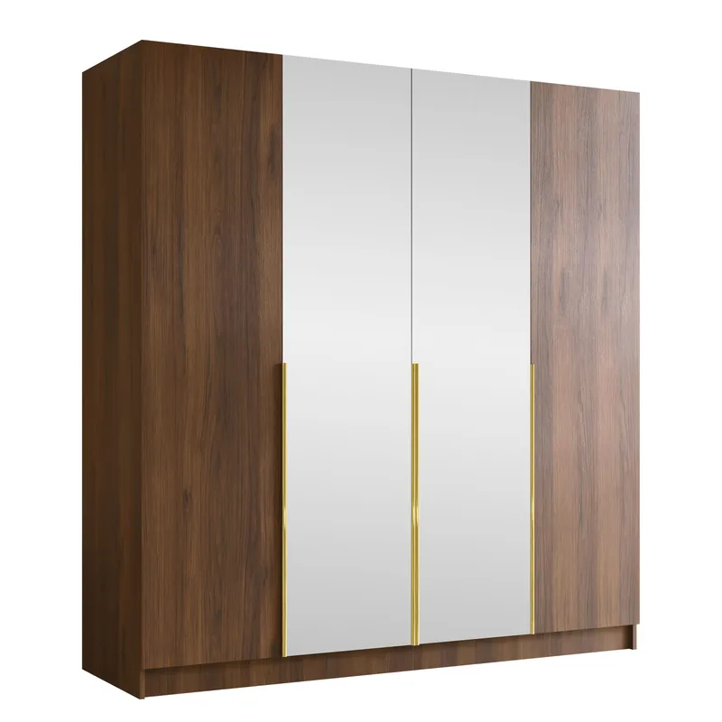 Herrljunga Garderob med Spegel 200x215 cm, Brun/Guld/Spegel