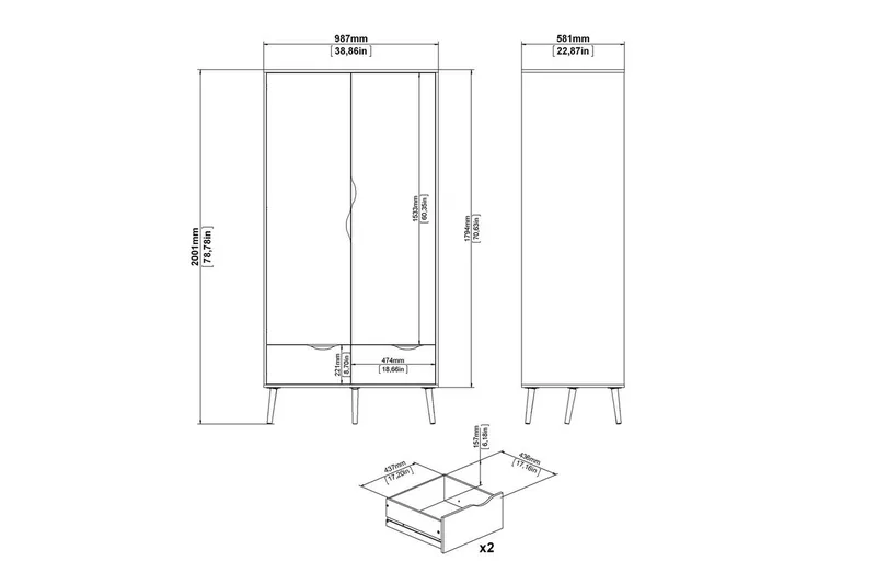 Hostafranc Garderobsskåp 98,7x200,1 cm - Vit - Förvaring - Klädförvaring - Garderob & garderobssystem - Klädskåp & fristående garderob