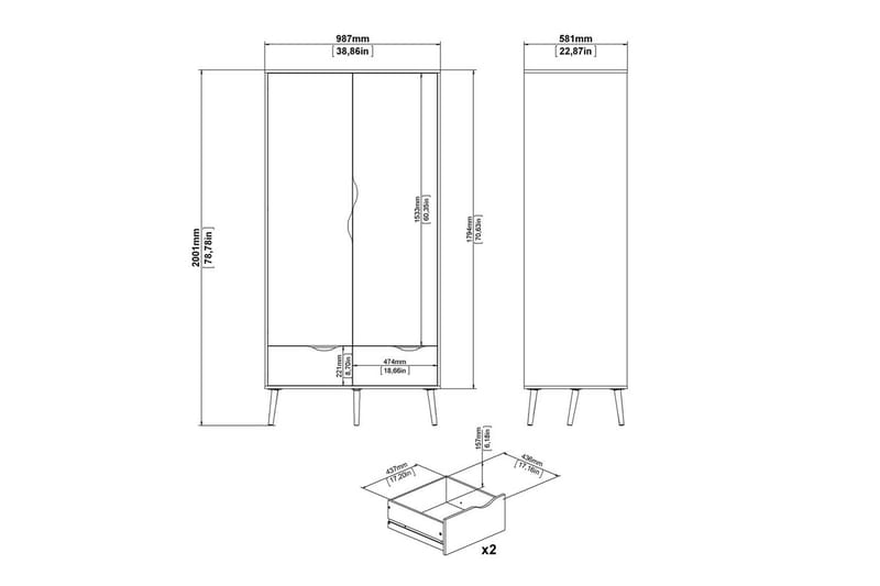 Hostafranc Garderobsskåp 98,7x200,1 cm - Vit - Förvaring - Klädförvaring - Garderob & garderobssystem - Klädskåp & fristående garderob