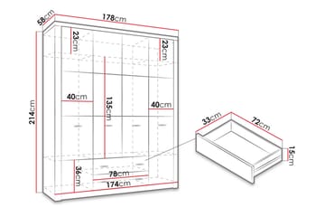 Indianapolis Garderob 178x58x214 cm - Vit - Förvaring - Klädförvaring - Garderob & garderobssystem