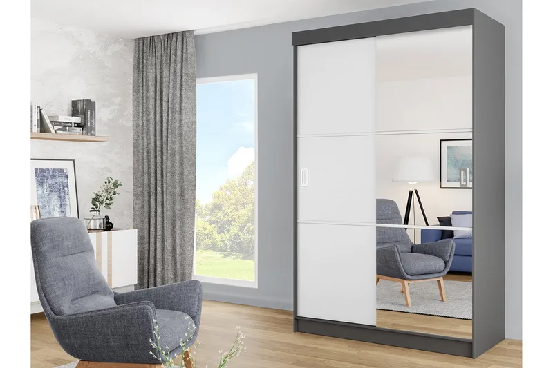 Isolaz Garderob m. Spegel 138x205 cm - Vit/Grå - Förvaring - Klädförvaring - Garderob & garderobssystem