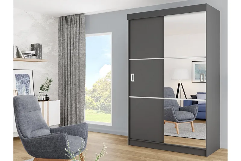 Isolaz Garderob m. Spegel 138x205 cm - Vit/Grå - Förvaring - Klädförvaring - Garderob & garderobssystem