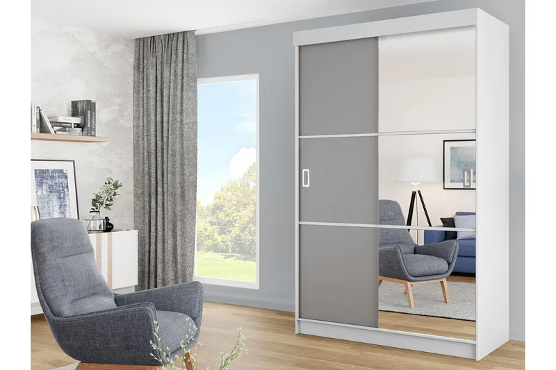 Isolaz Garderob med Spegel LED-belysning RGB - Grå Dörr/Vit/Antracit - Förvaring - Klädförvaring - Garderob & garderobssystem - Klädskåp & fristående garderob