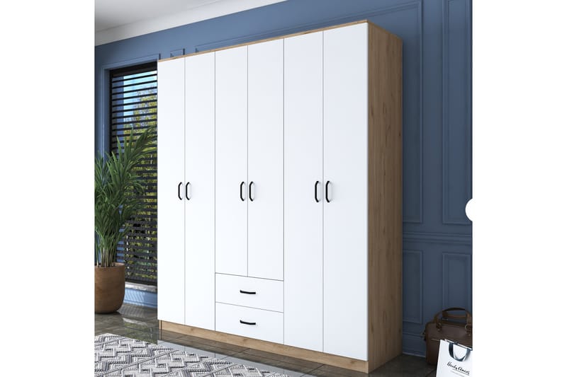 Jabhar Garderob 180x210 cm Brun/Vit - Hanah Home - Förvaring - Klädförvaring - Garderob & garderobssystem