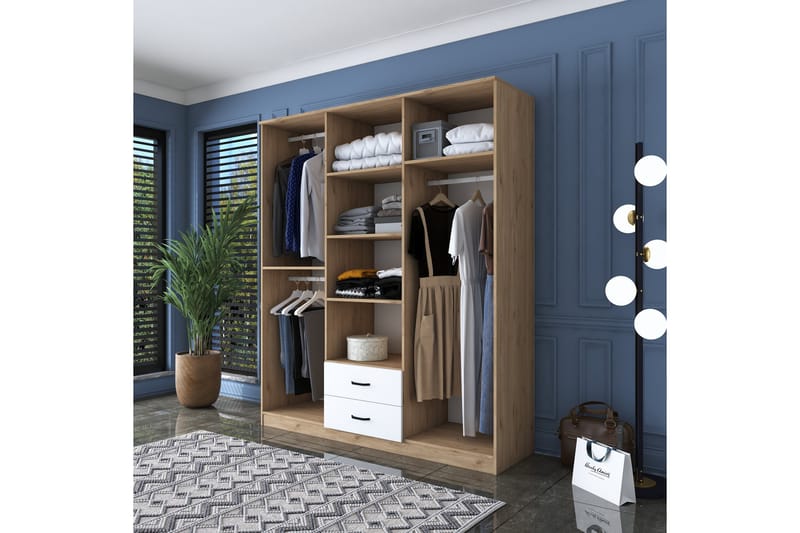 Jabhar Garderob 180x210 cm Brun/Vit - Hanah Home - Förvaring - Klädförvaring - Garderob & garderobssystem